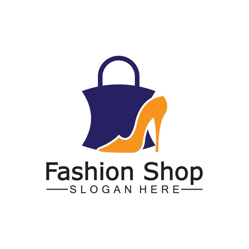 Female woman lady girl high heel shoe shopping bag store logo design vector