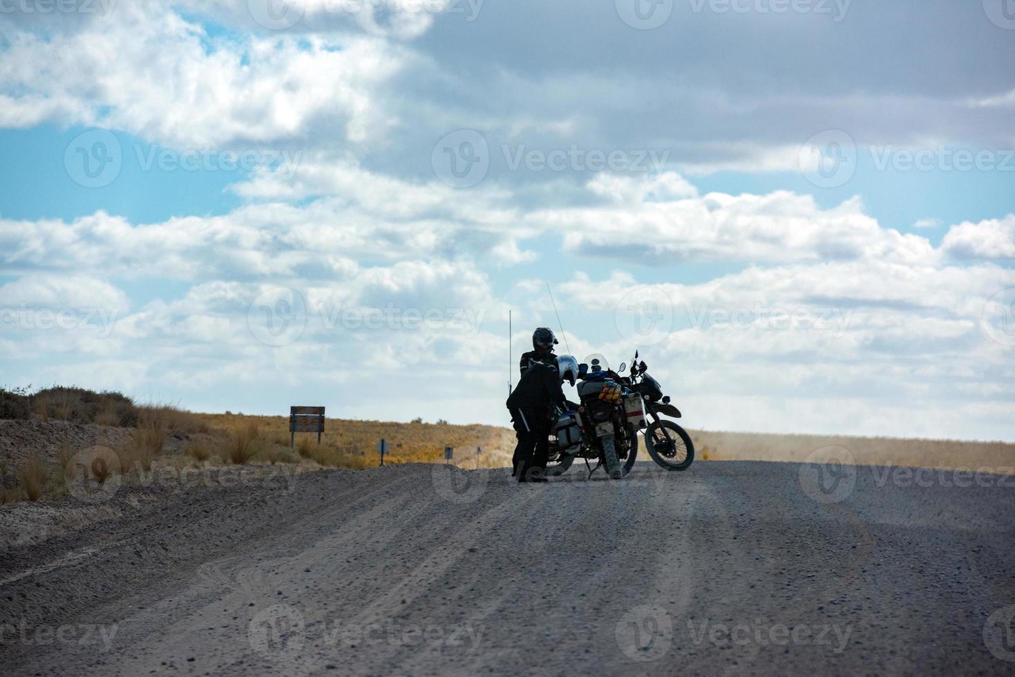 Motorbike in remote patagonia road photo