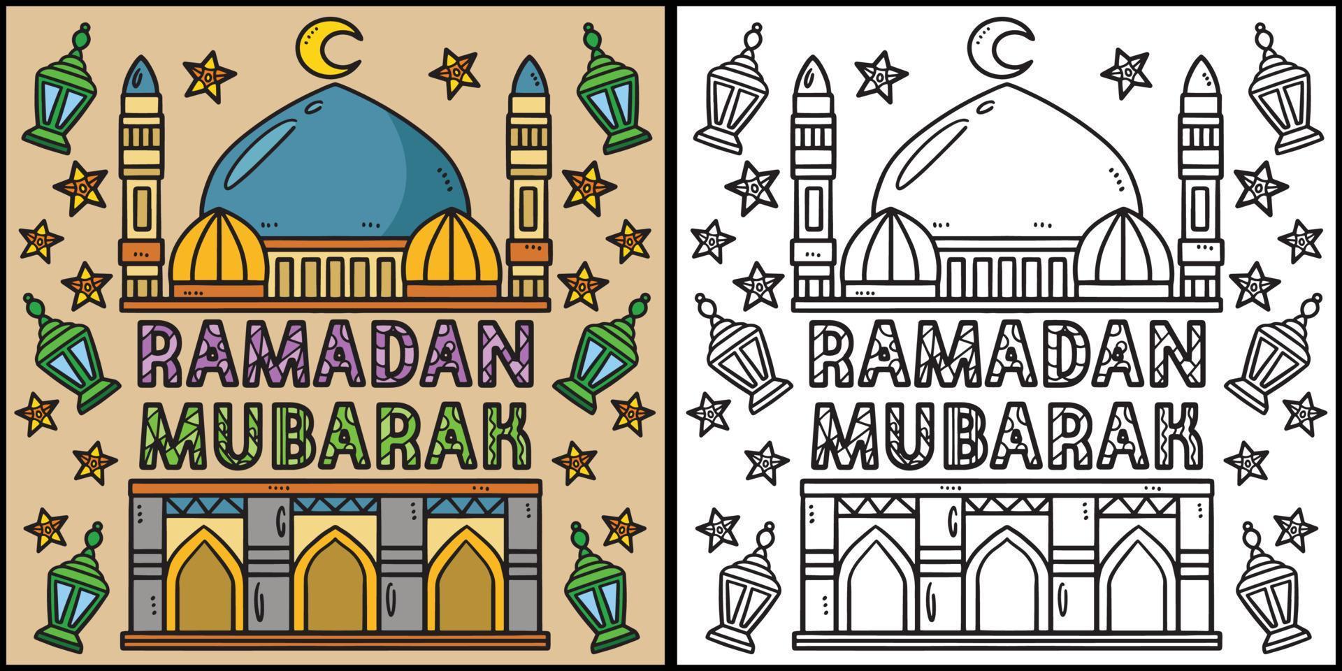 Ramadán Mubarak colorante página de colores ilustración vector