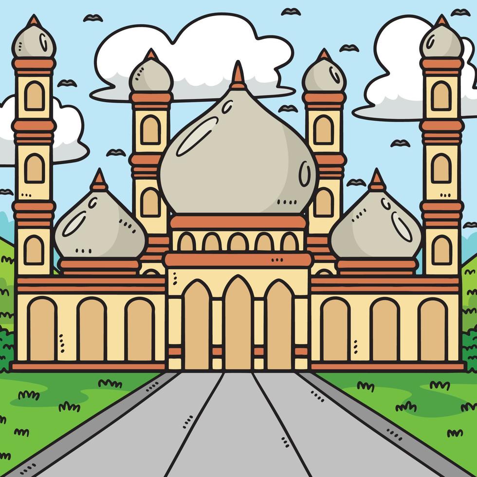 Ramadán mezquita de colores dibujos animados ilustración vector