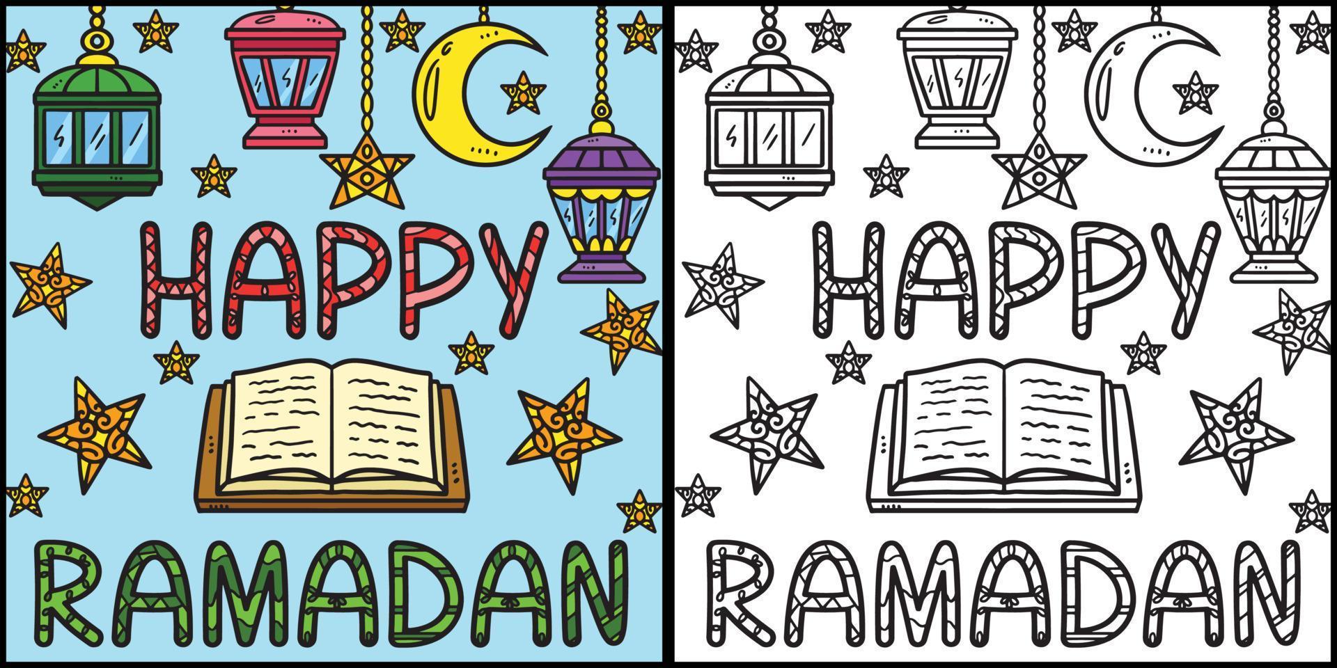 contento Ramadán colorante página de colores ilustración vector