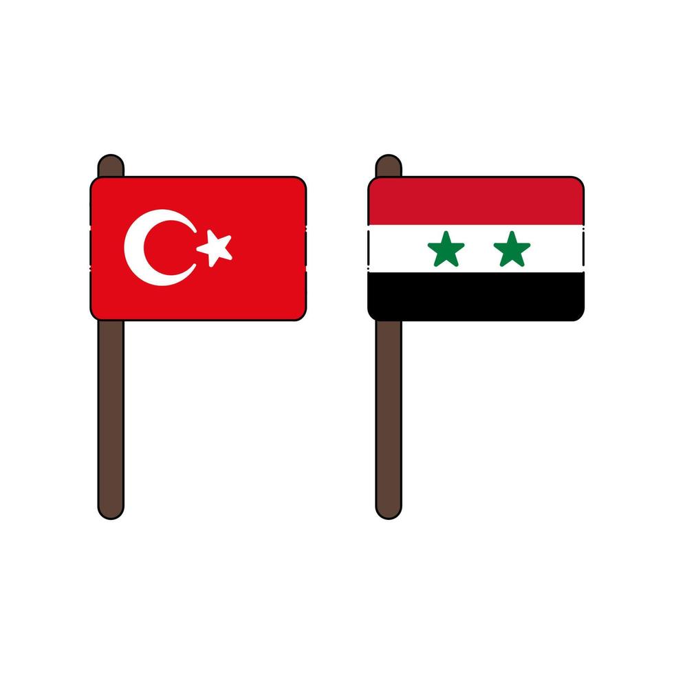 Set two flags. Syria and Turkey flag. Cartoon color vector illustration.