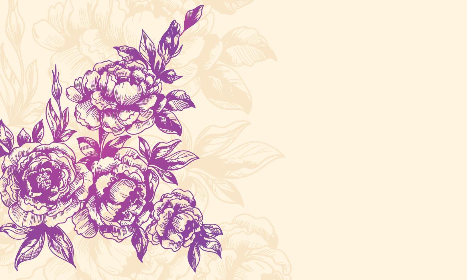 Simple floral line sketch with violet color background vector