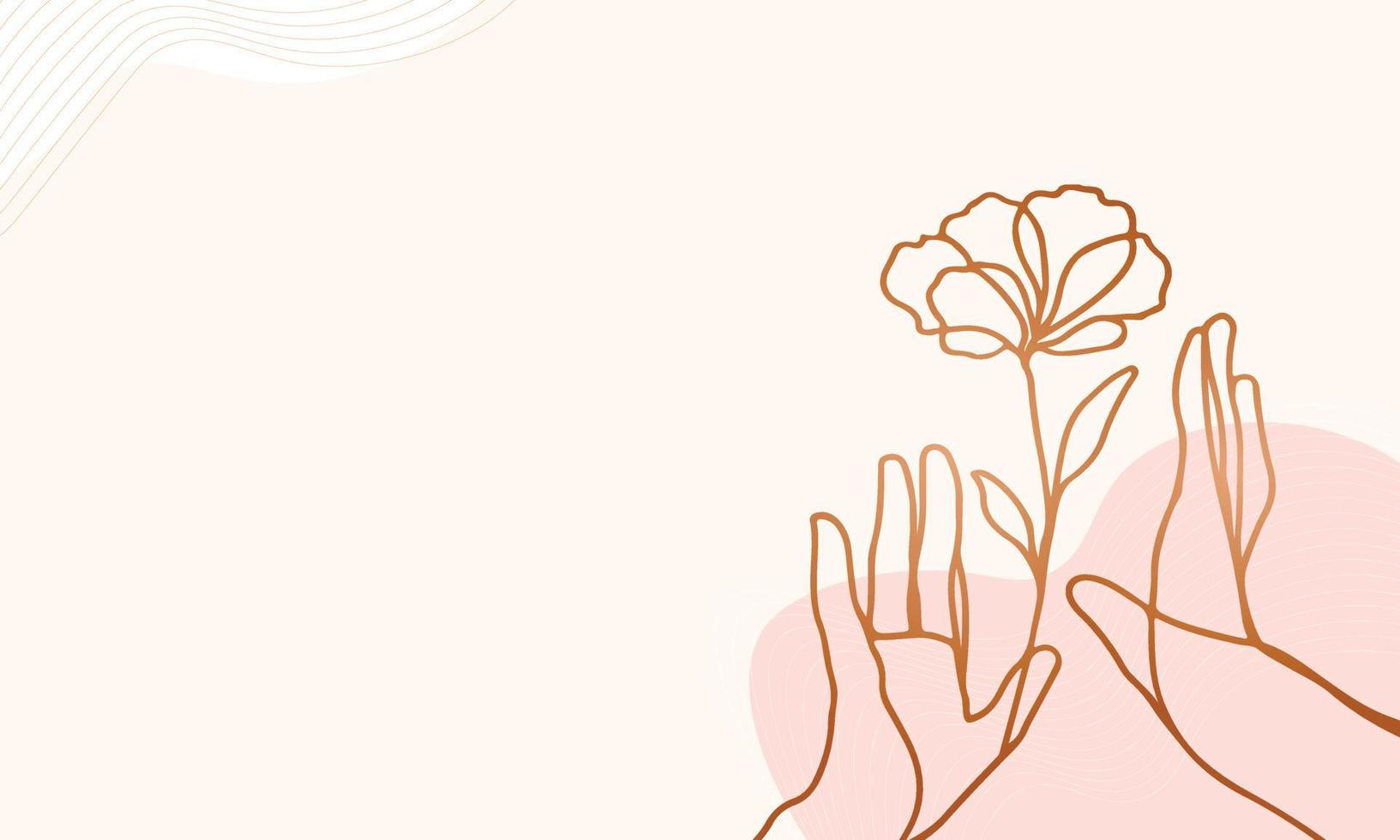 Simple floral hand taking flower with line sketch background vector