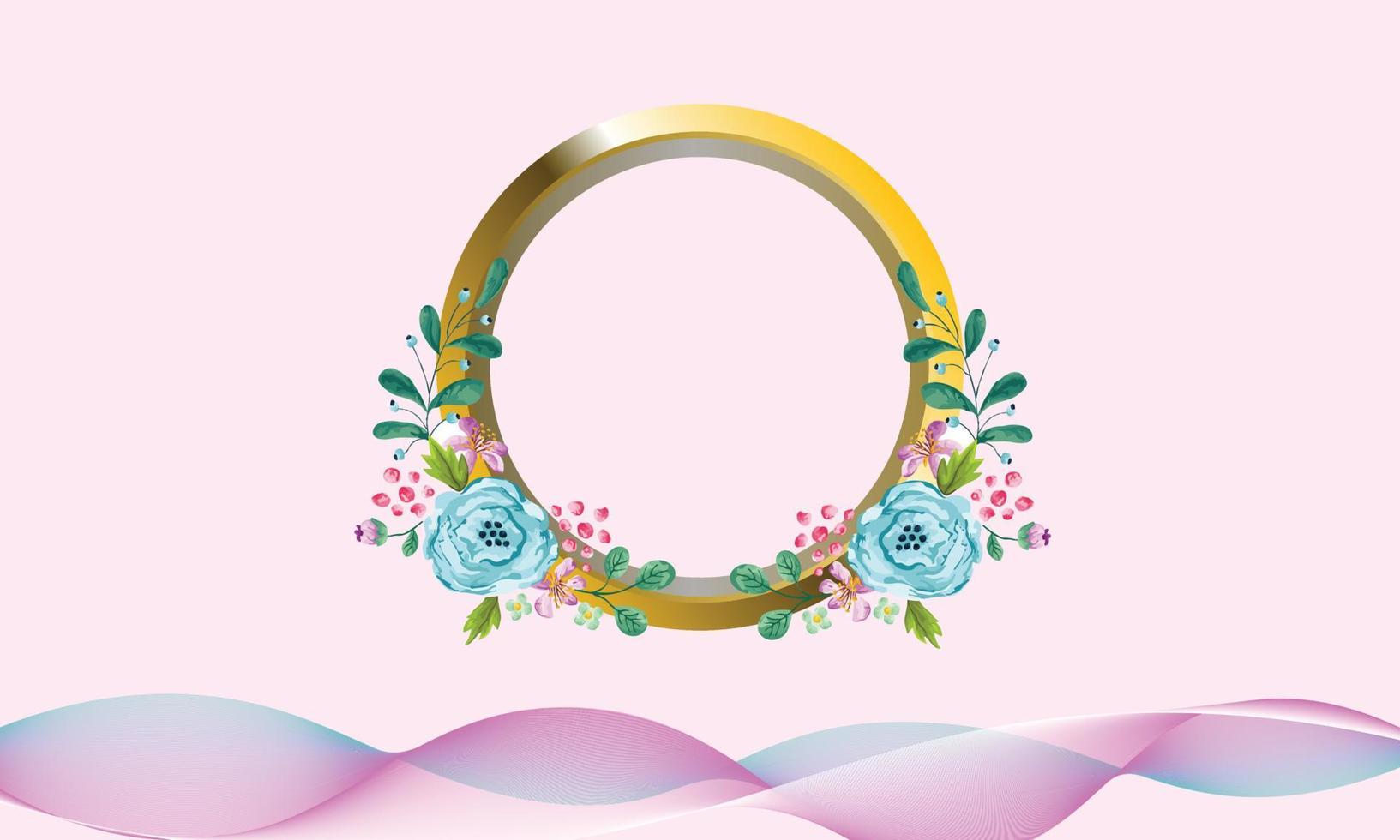 Hand painted watercolor nature flower background with circle frame vector