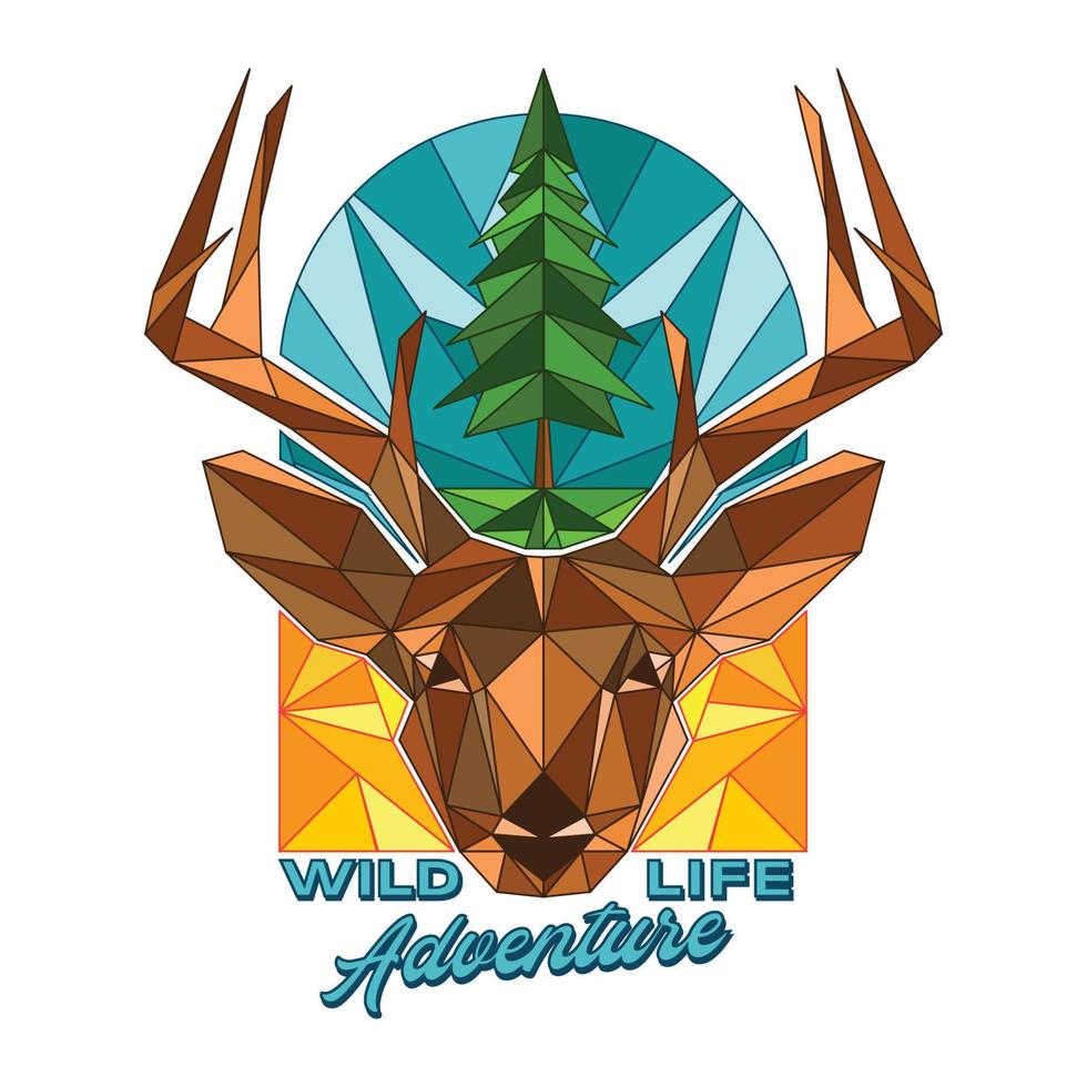 Deer and Nature design vector illustration in low poly style, perfect for t shirt design