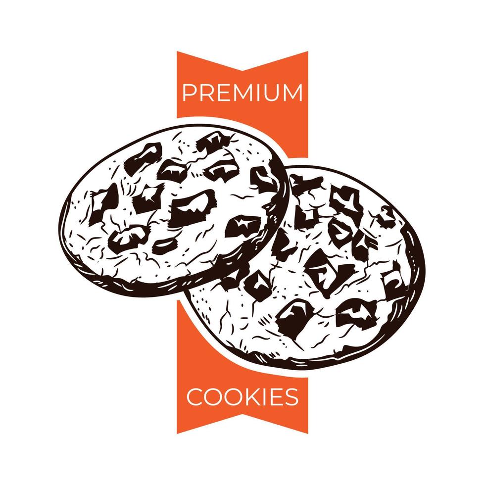 chocolate chip galletas vector ilustración, Perfecto para galletas tienda logo y etiqueta pegatina