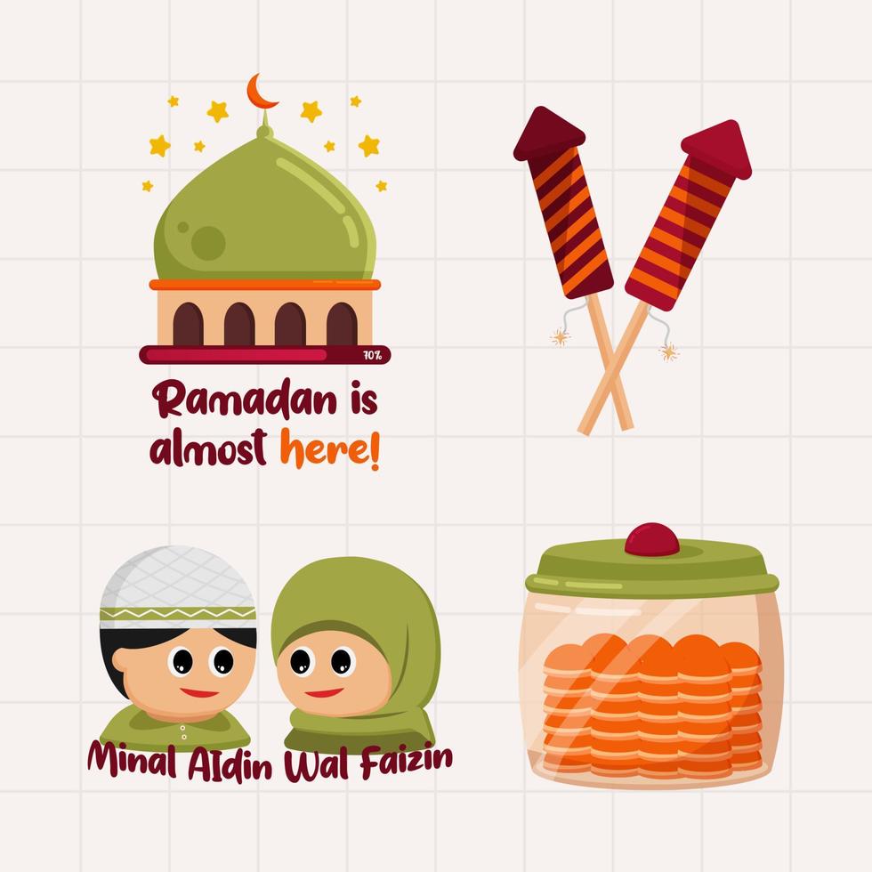 Islamic Ramadan Eid Mubarak Element Collections in Flat Illustration vector