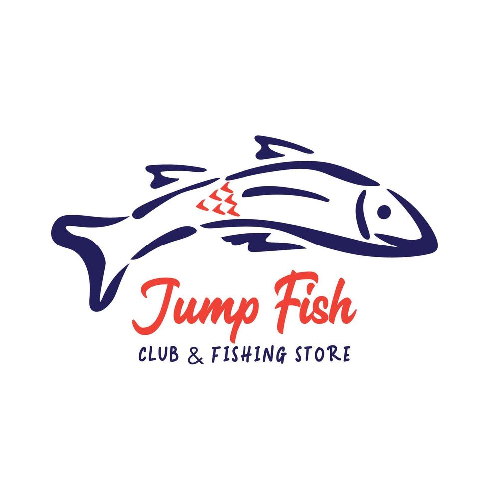 Jumping Fish vector illustration in hand drawn style, perfect for fish shop and resto logo design