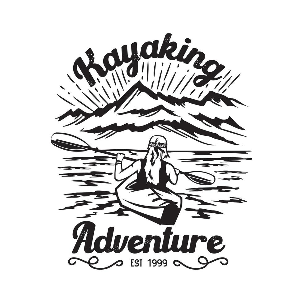 Kayaking adventure vector illustration design in vintage style , perfect for t shirt design