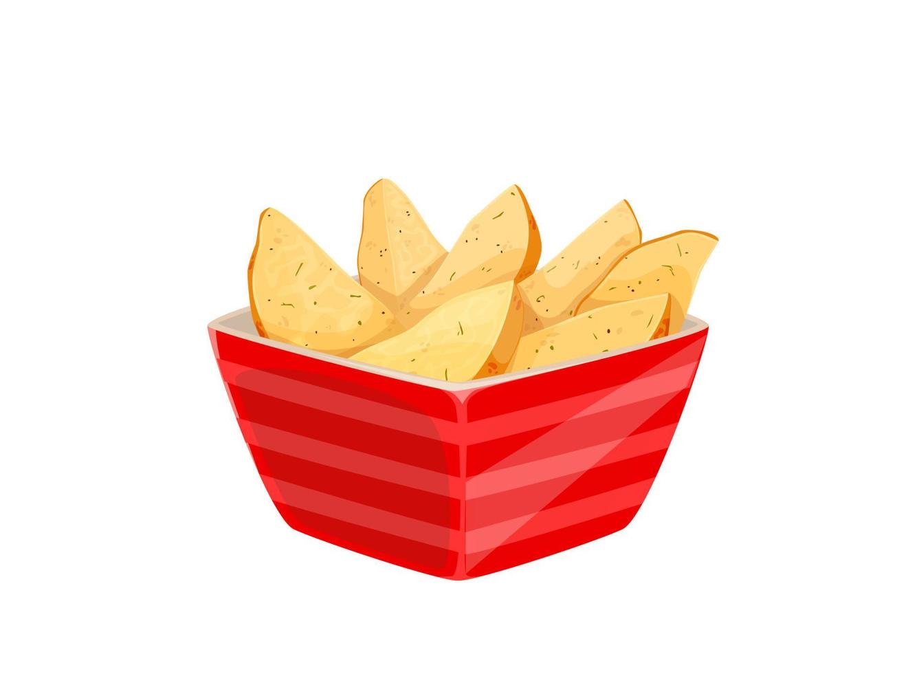 Cartoon fried potato, isolated wedges in bowl vector