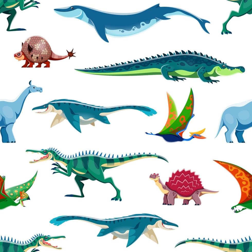 dibujos animados dinosaurios personajes sin costura modelo vector