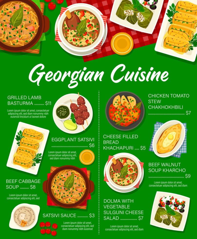 Georgian cuisine meals menu vector template