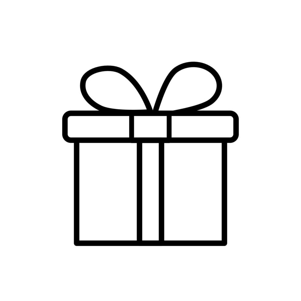 Gift box icon in black outline on a white background. vector