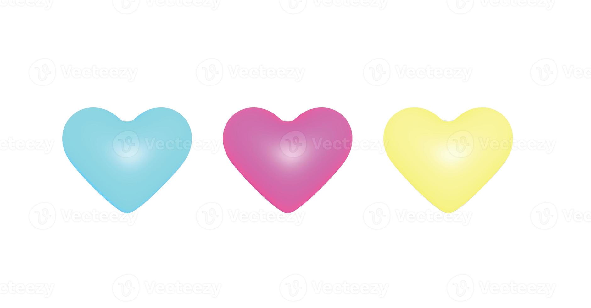 Three 3d pastel hearts on a white background photo