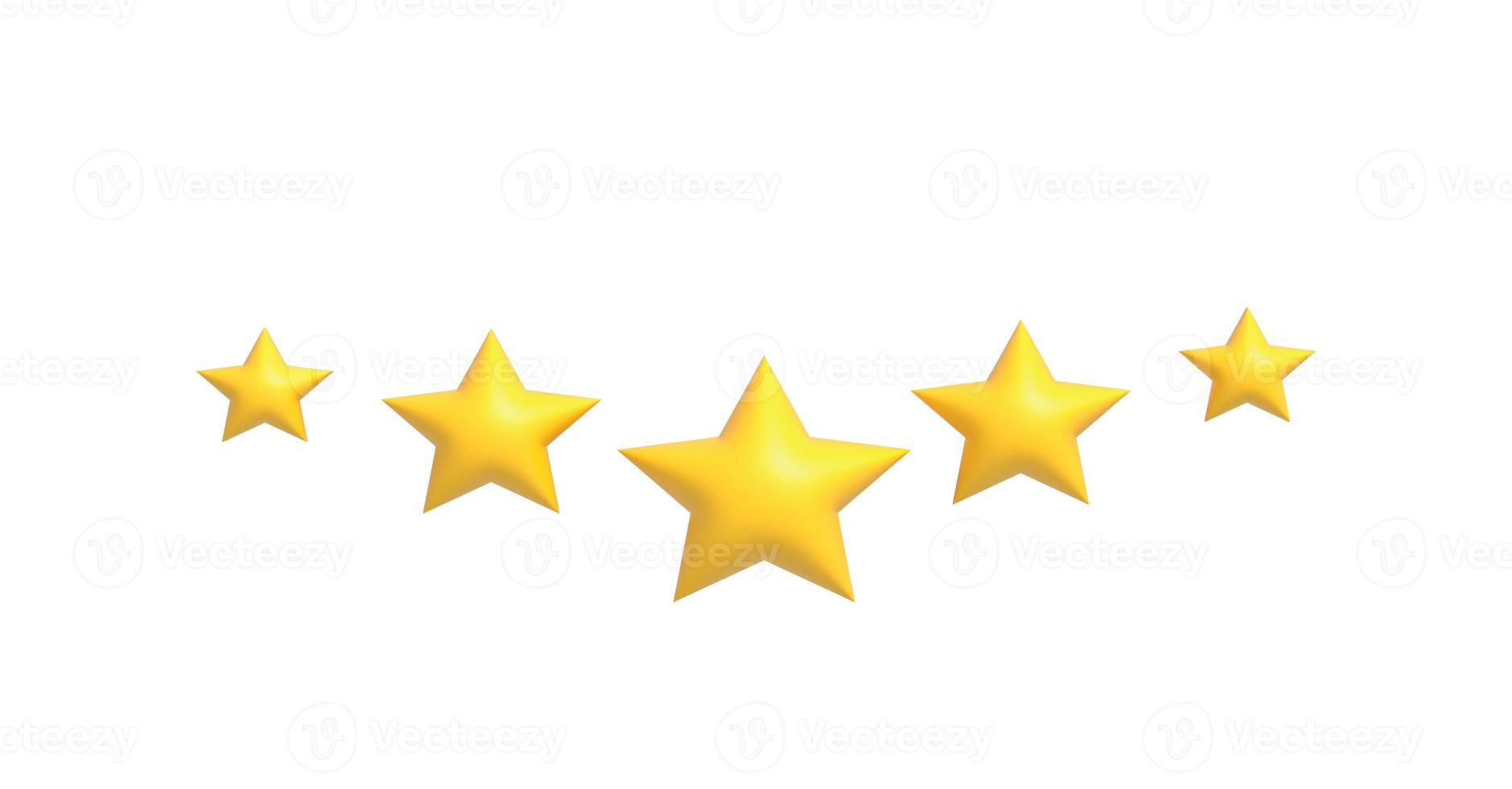 Golden five star review or rating Five stars 3d on white background photo