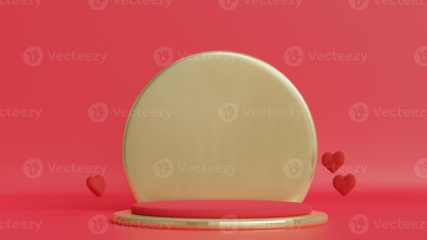 Product showcase 3d red and gold color.Copy space. photo