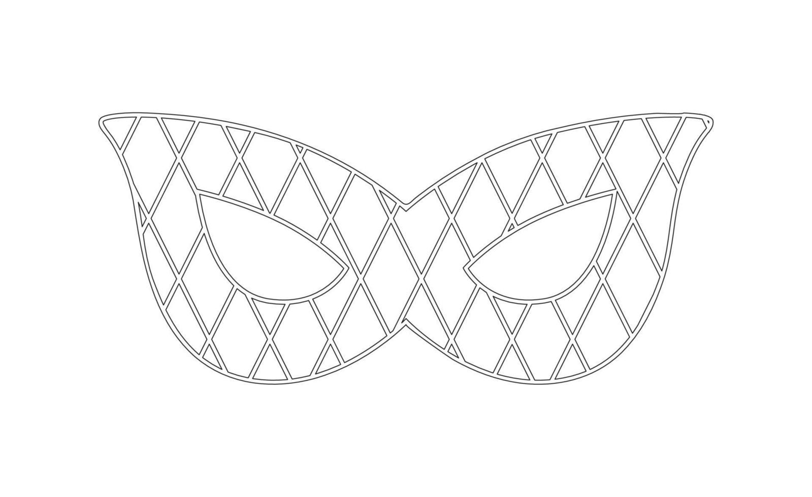 Carnival outine mask vector illustraion. Linear romb decorated face accessory. Masquerade symbol and outfit. Design for coloring page, template, sticker.