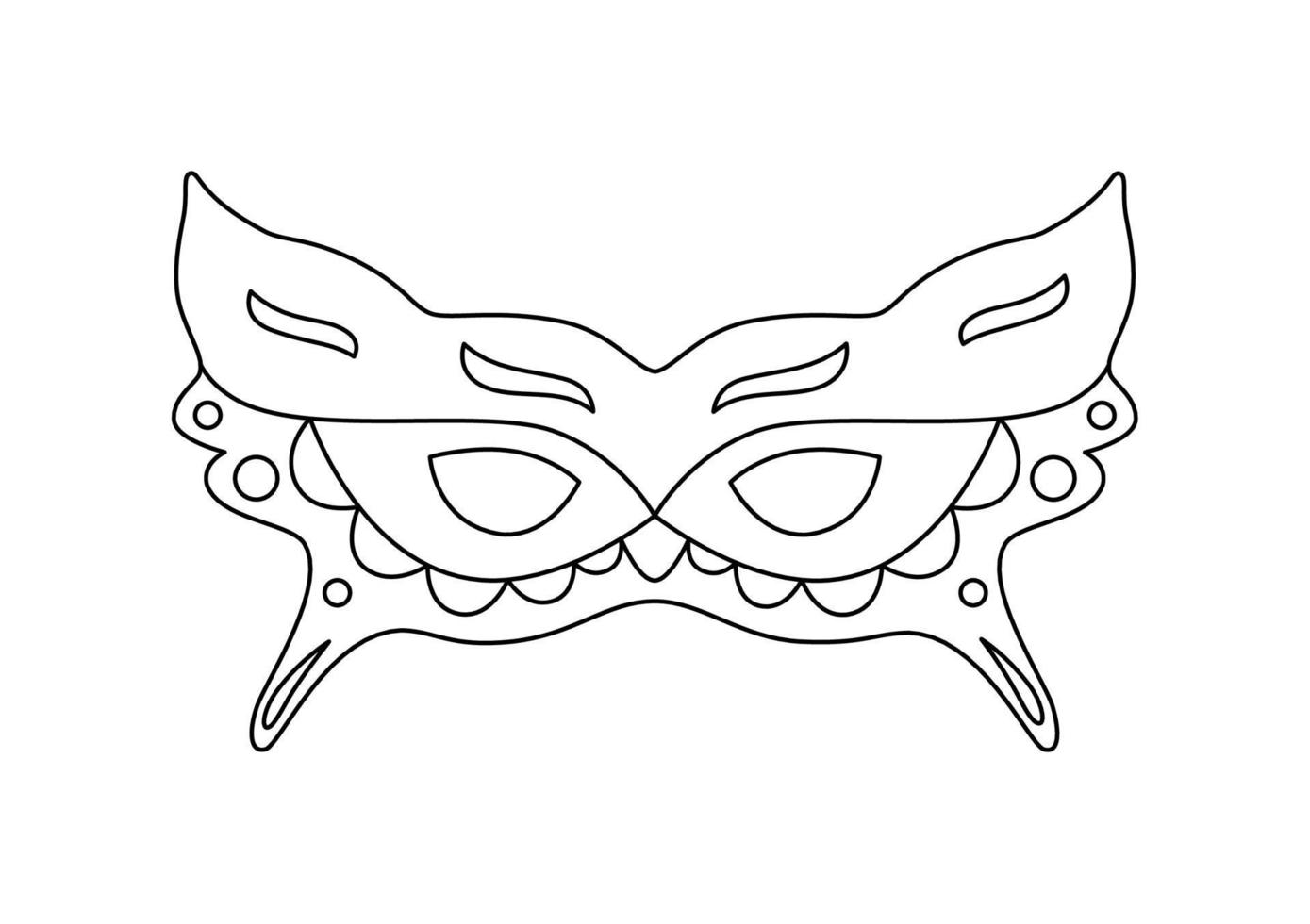 Carnival mask lineart vector illustration.  Disguise contour coloring page. Festival costume element. Holiday decoraion.