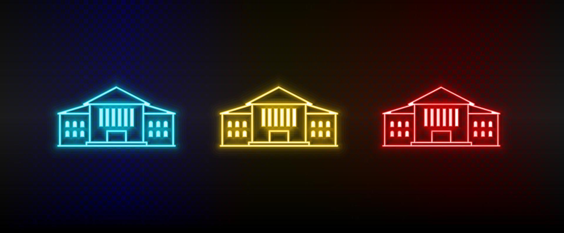 neón iconos edificio. conjunto de rojo, azul, amarillo neón vector icono en oscuro antecedentes