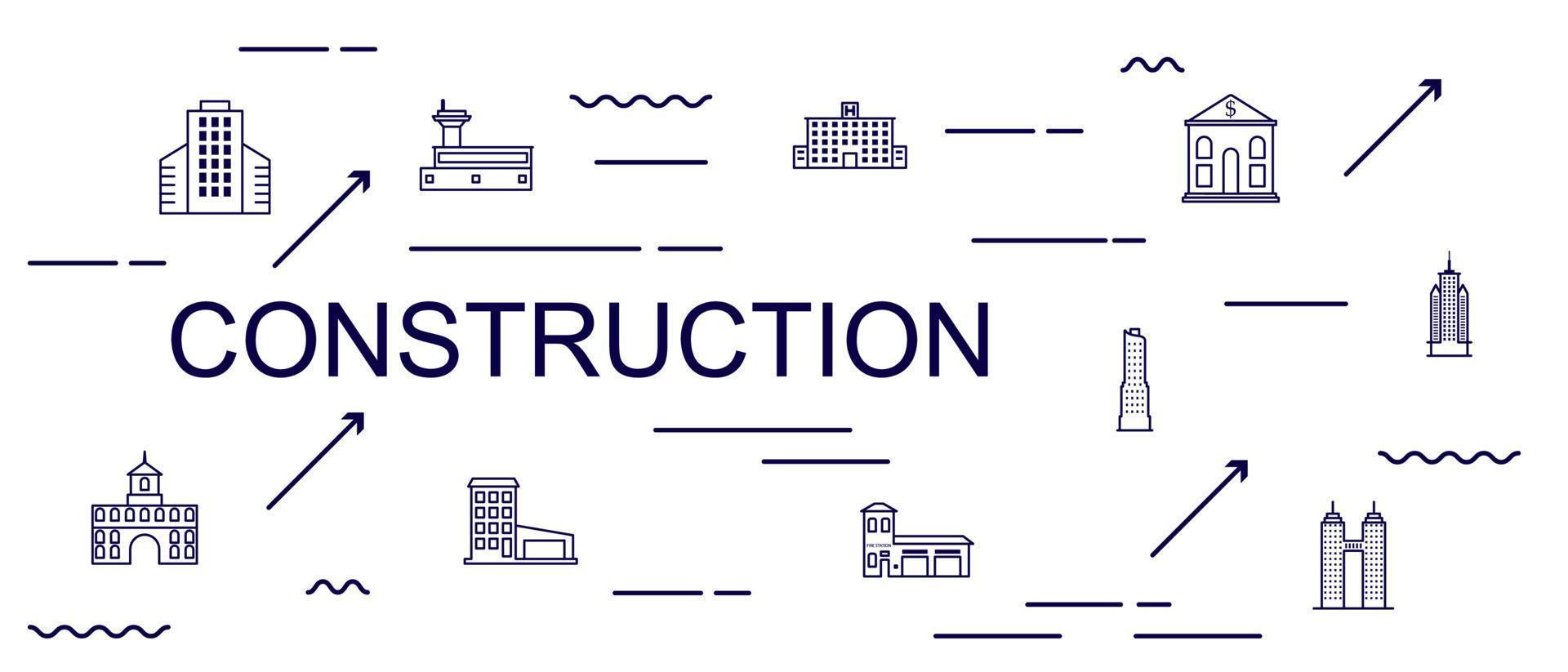 Concept of creating and building idea Building production line manufacturing and machine typography. Construction concept. vector