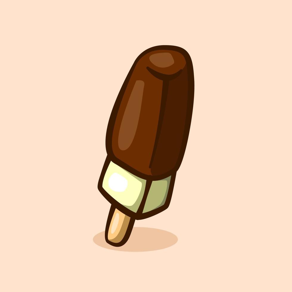 cartoon illustration of popsicle stick with melted chocolate vector