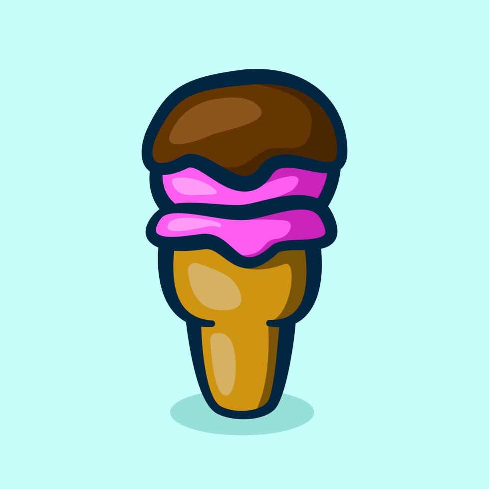 cartoon illustration of ice cream cone with melted chocolate vector