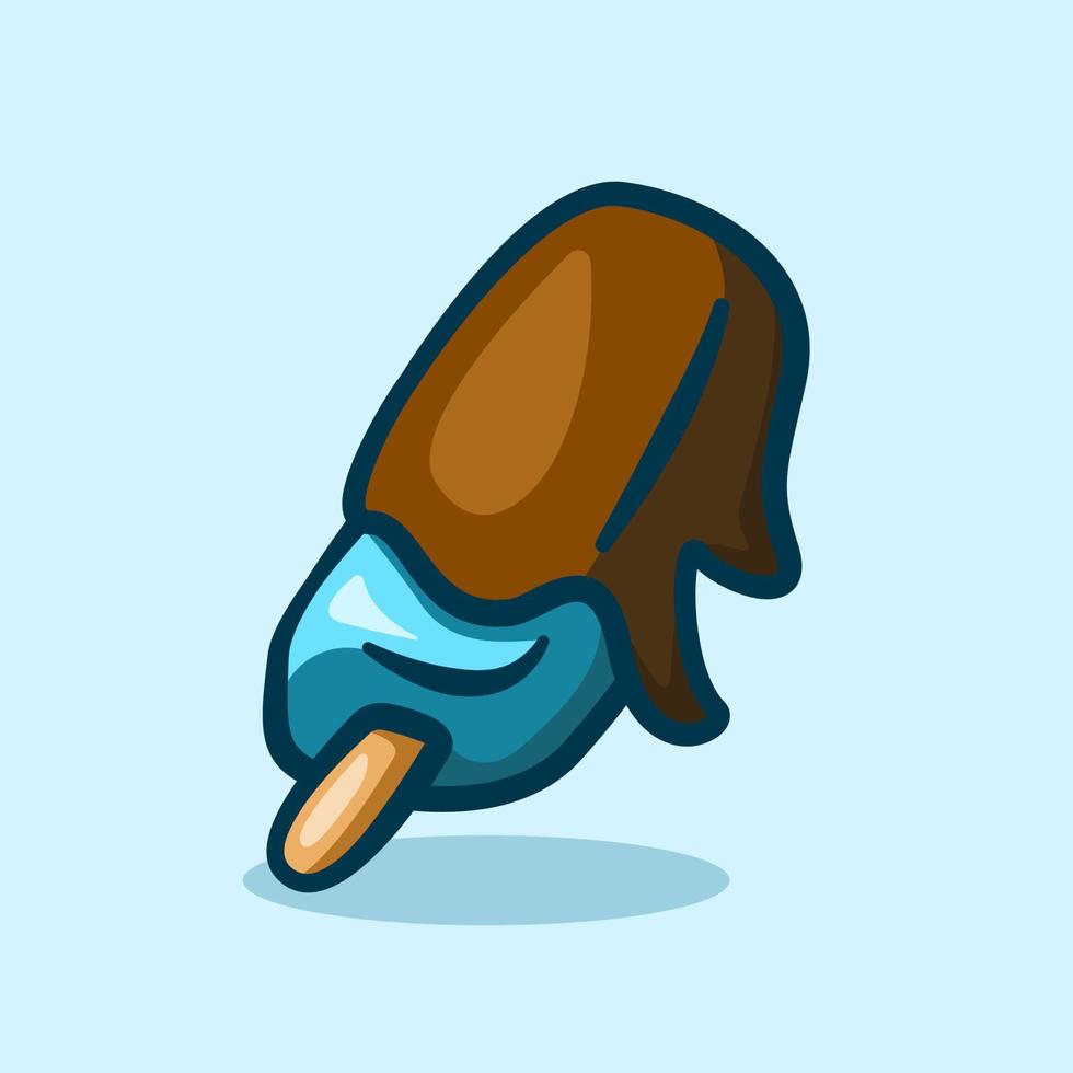 cartoon illustration of ice cream stick with melted chocolate vector
