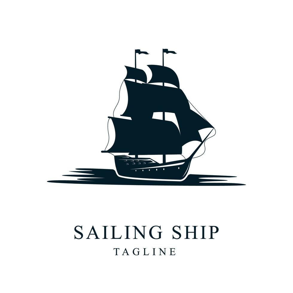Sailing Ship logo silhouette. Nautical logo concept for travel business. Vector illustration