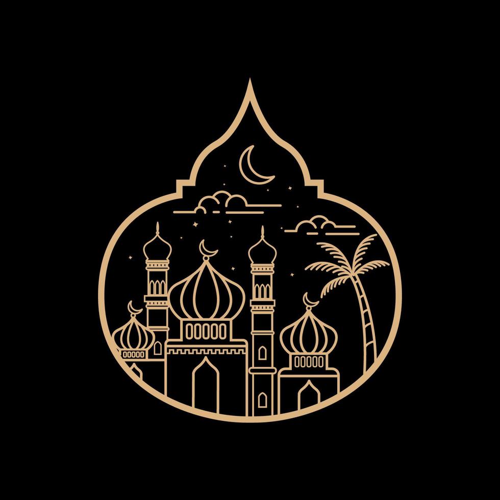 Ramadan kareem vector celebration of holy month of line art style design template