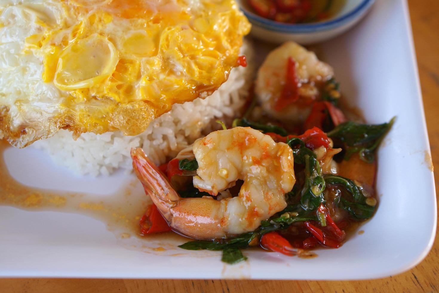 Stir Fried Basil with Shrimp and Fried Egg photo