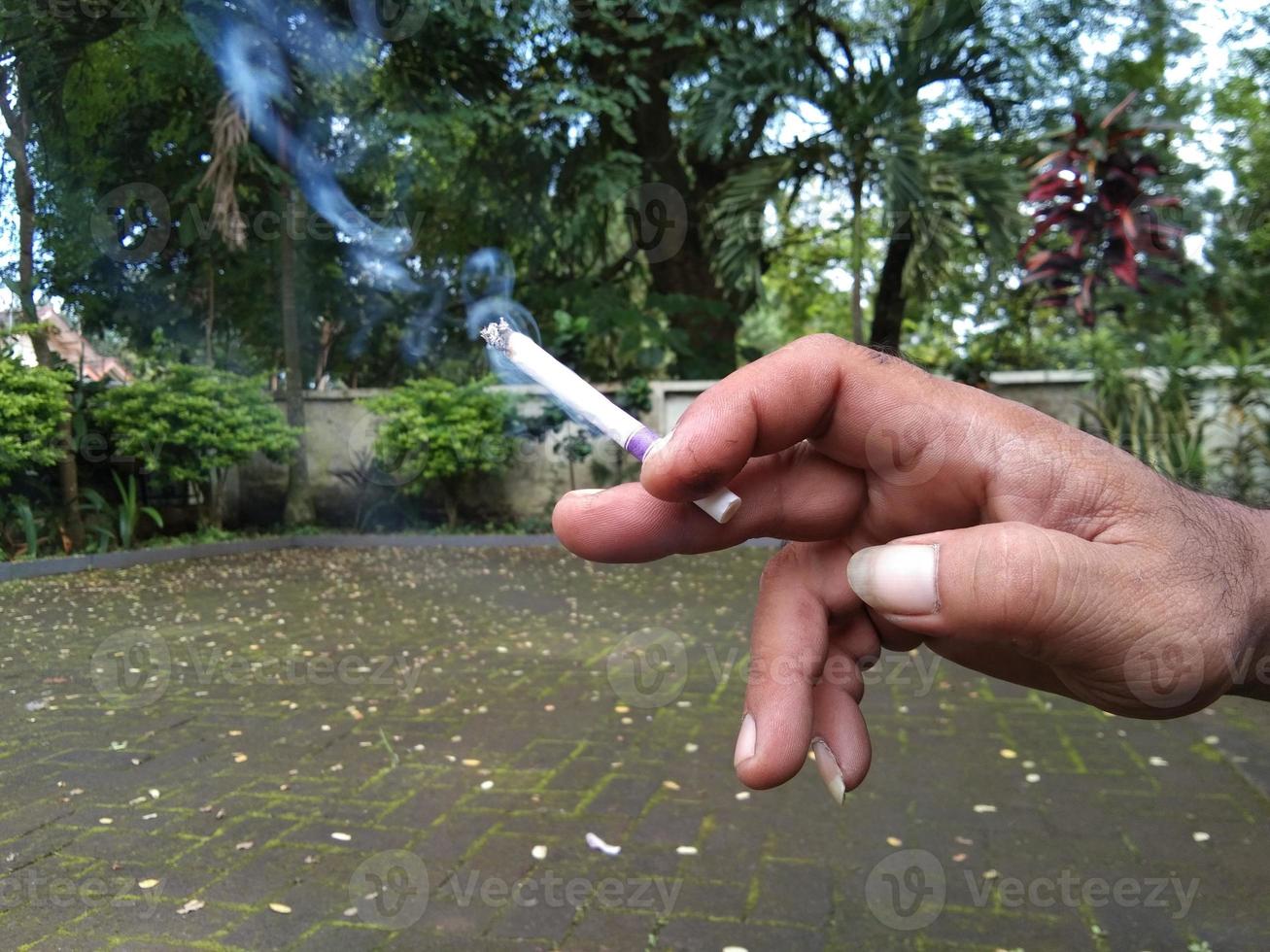 hand holding a lit cigarette photo