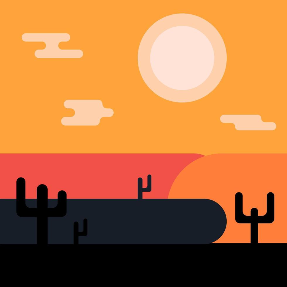 Flat abstract geometric icon, sticker, button with desert, sun, cactuses. vector