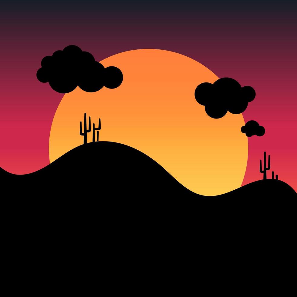 plano resumen icono, pegatina, botón con desierto, montañas, sol, cactus, nubes en brillante degradado antecedentes. vector