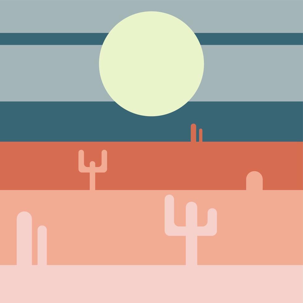 icono geométrico abstracto plano, pegatina, botón con desierto, sol, cactus. vector