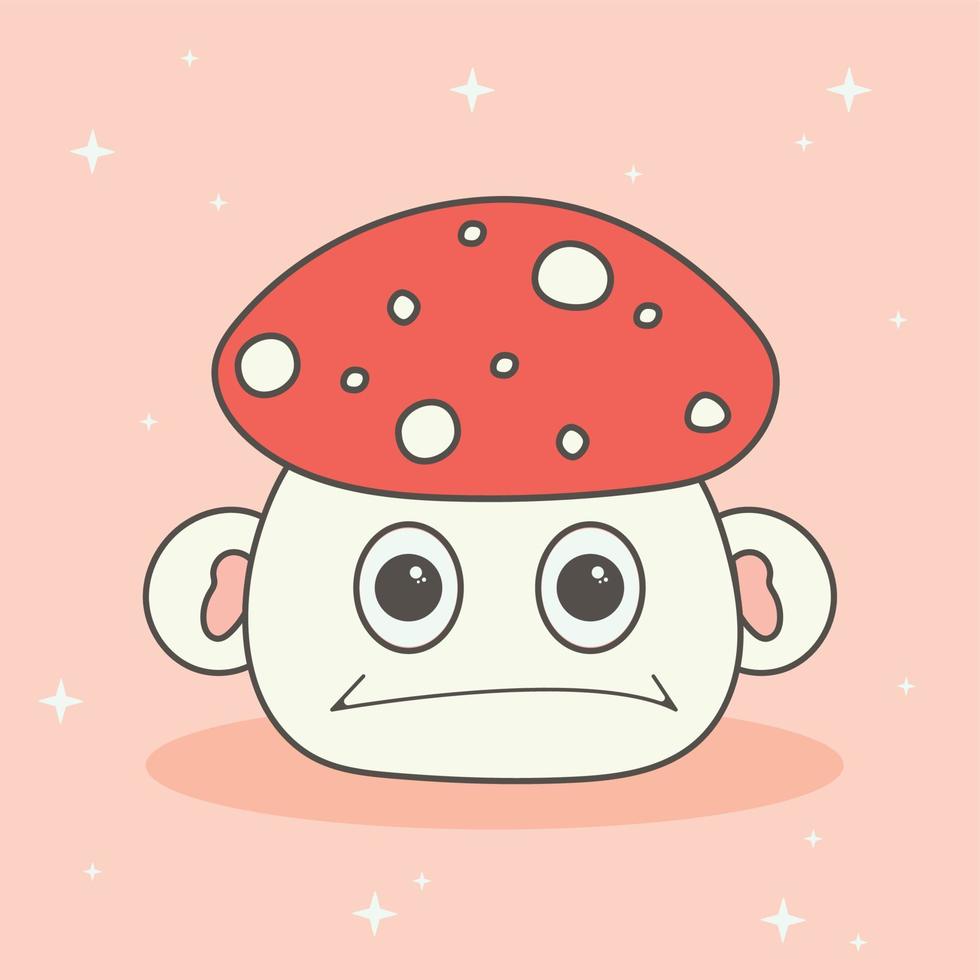 Sticker, button, banner with mushroom with cute funny face  in hippie style vector