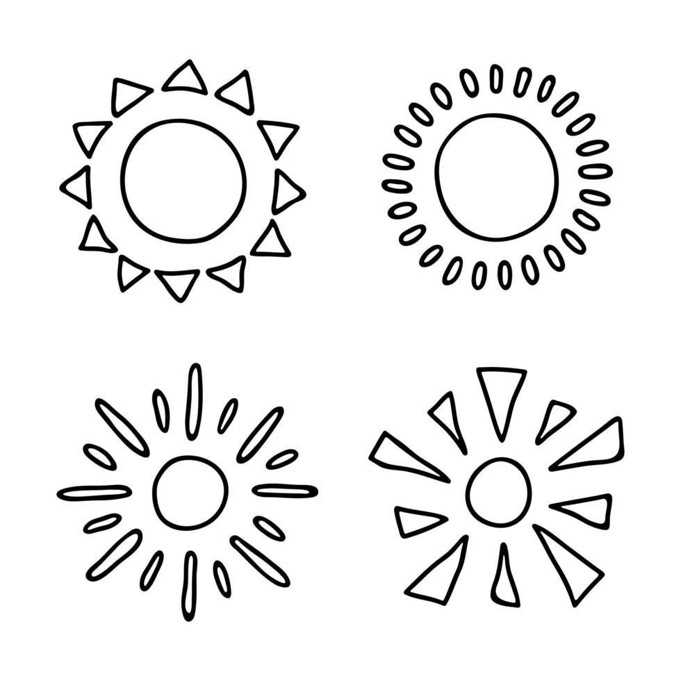 Hand drawn abstract sun symbol. Summer doodle set. Vector elements for design