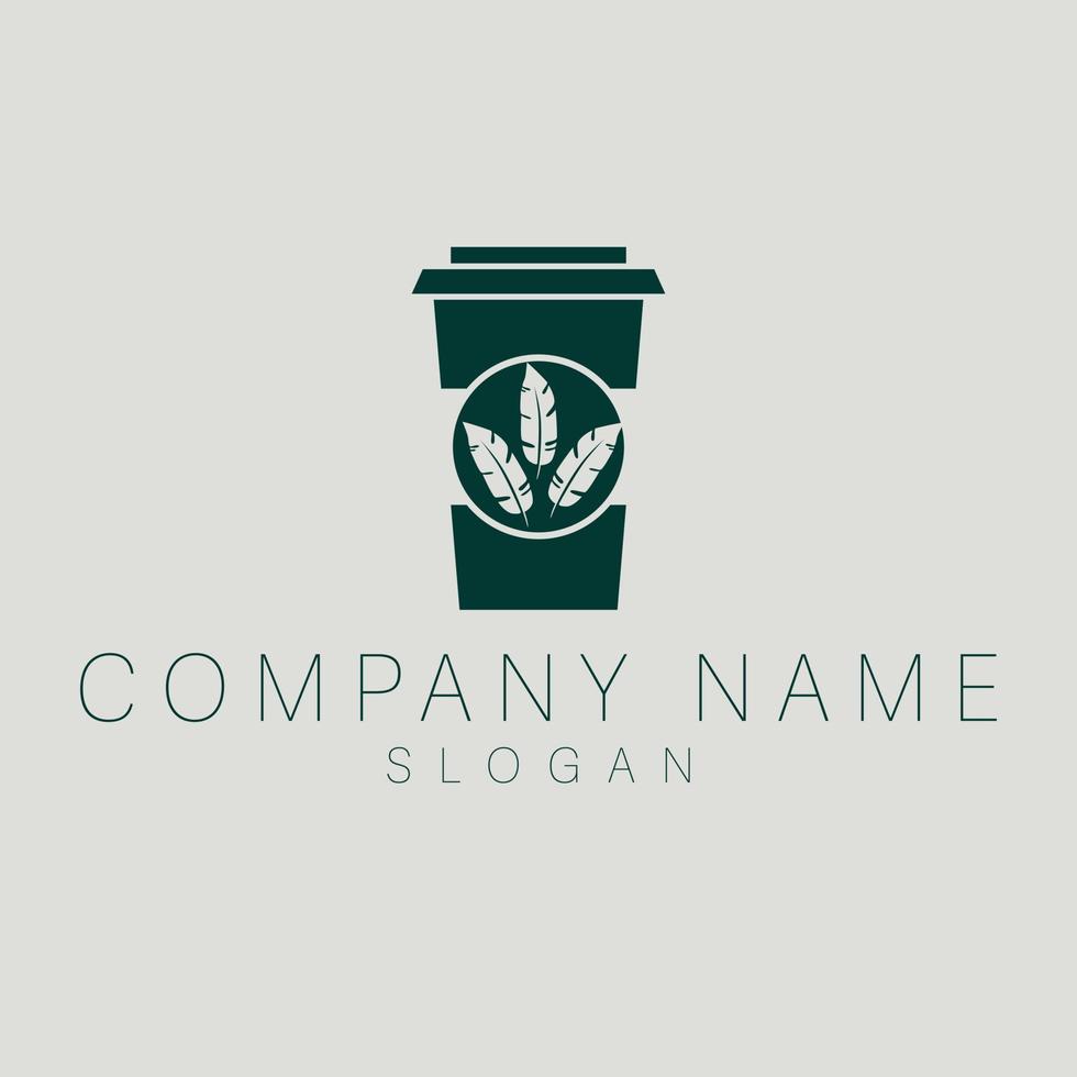 Cup of coffee logo design template. Ecological cup with leaves logotype. Luxury cafe flat logo template. vector