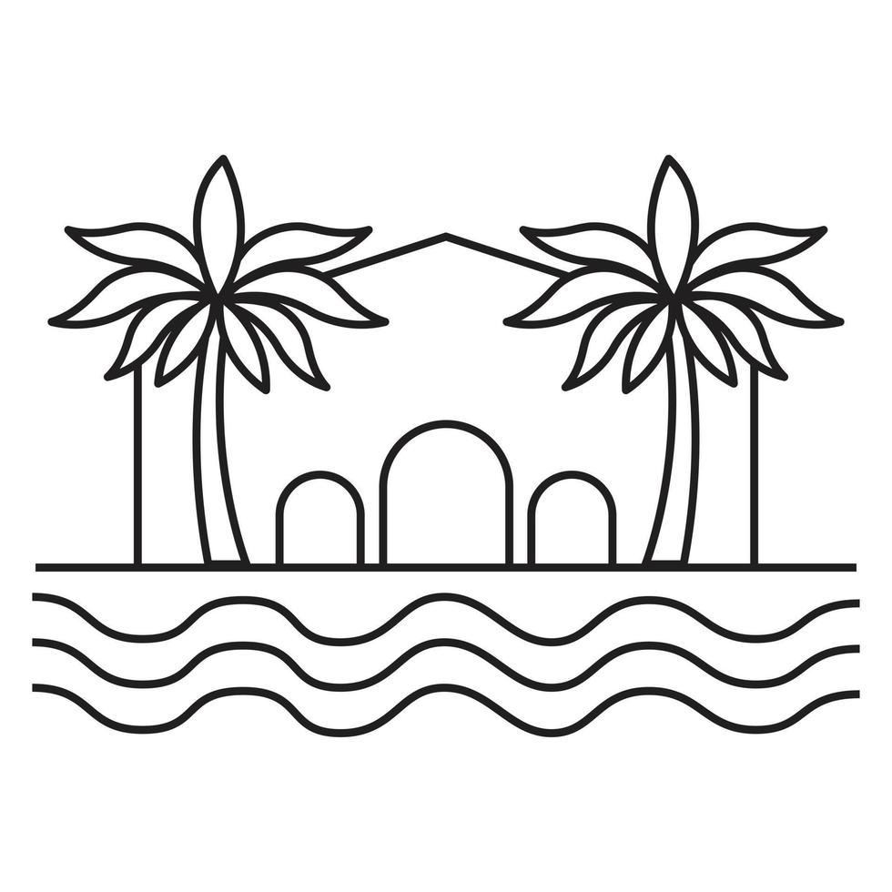 Palms and house creative icon design. Bohemian icon of tropic resort vector