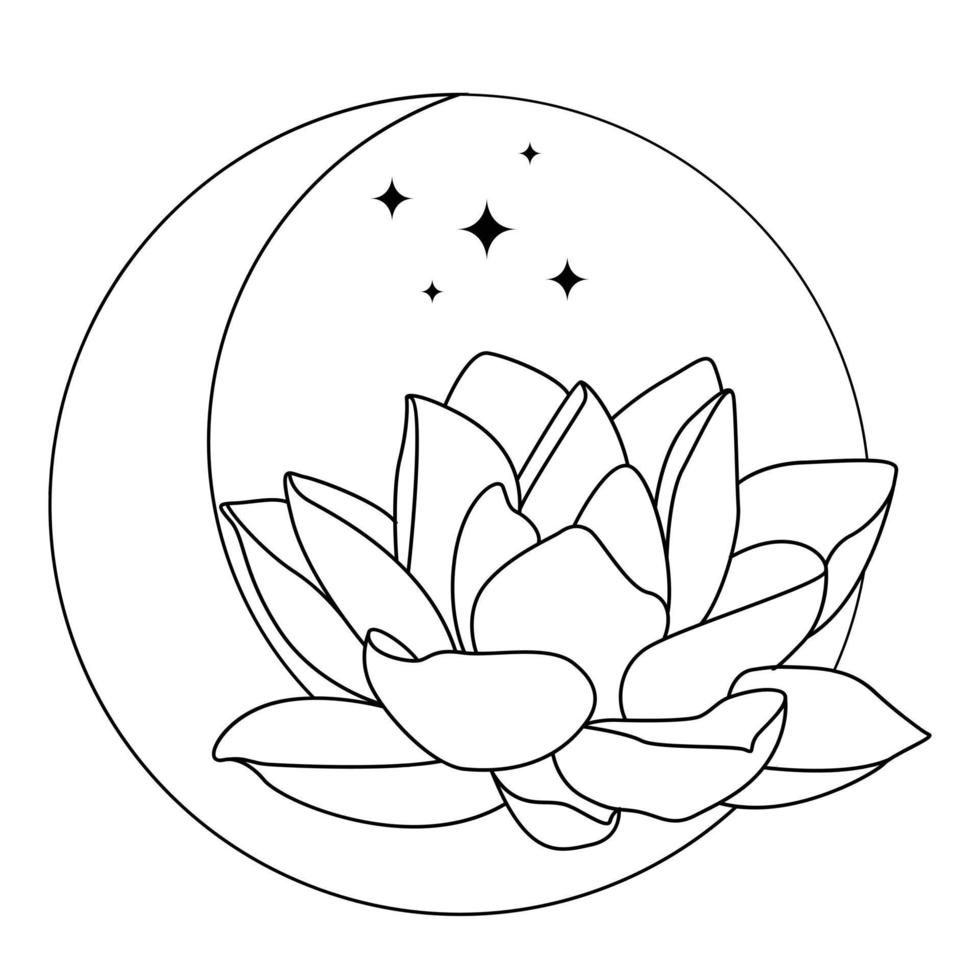 Crescent and lotus icon design. Luxury bohemian icon. An astrology mystic moon and lotus icon. vector