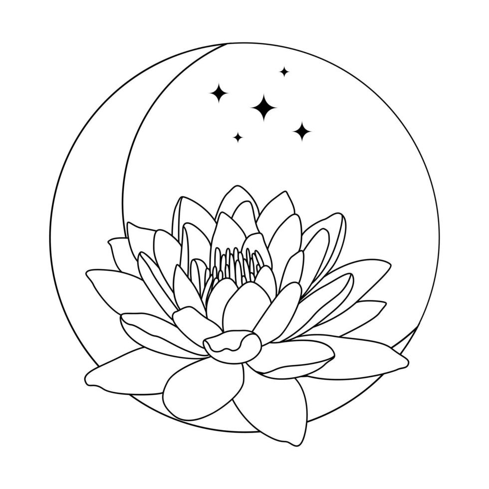 Crescent and lotus icon design. Luxury bohemian icon. An astrology mystic moon and lotus icon. vector