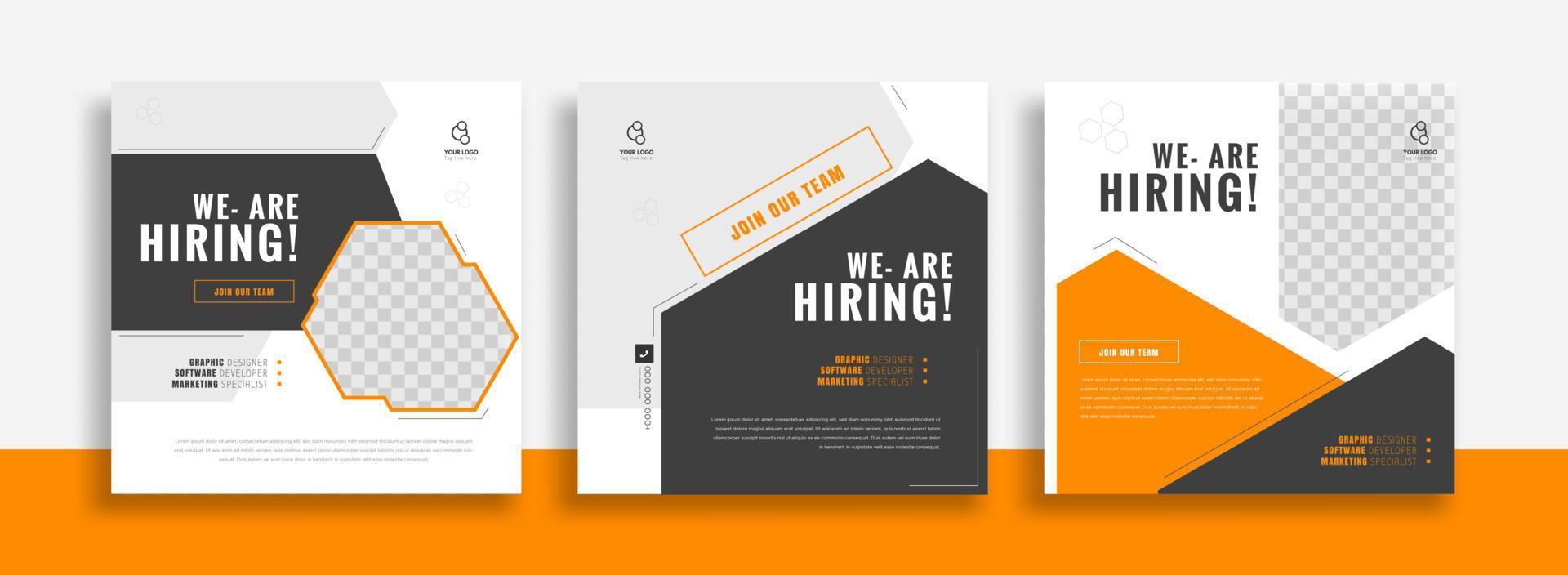 We are hiring job vacancy social media post banner design template. We are hiring job vacancy square web banner design vector