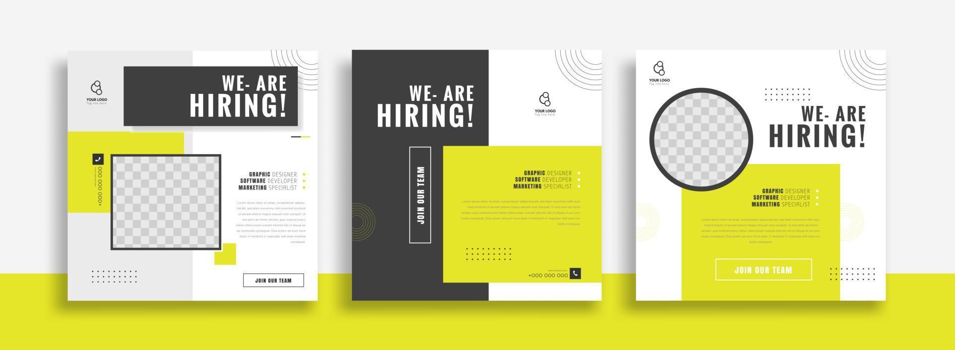 We are hiring job vacancy social media post banner design template. We are hiring job vacancy square web banner design vector