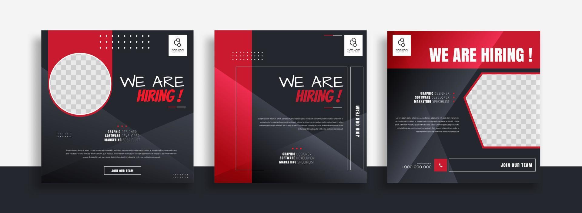We are hiring job vacancy social media post banner design template. We are hiring job vacancy square web banner design vector