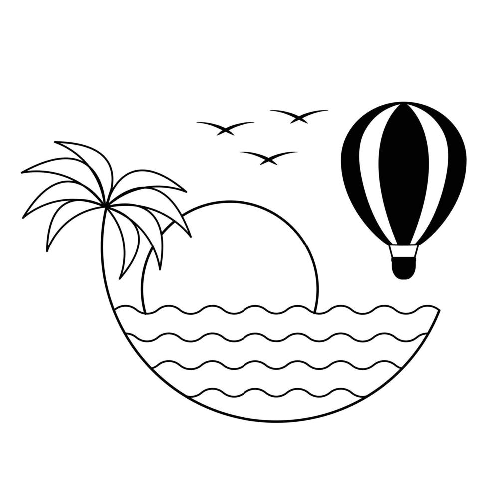caliente aire globo icono diseño. palmera, mar, Oceano y caliente aire globo icono. vector