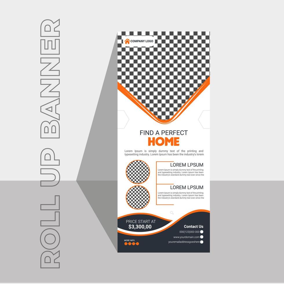 Real estate agency roll up banner or pull up banner template design vector