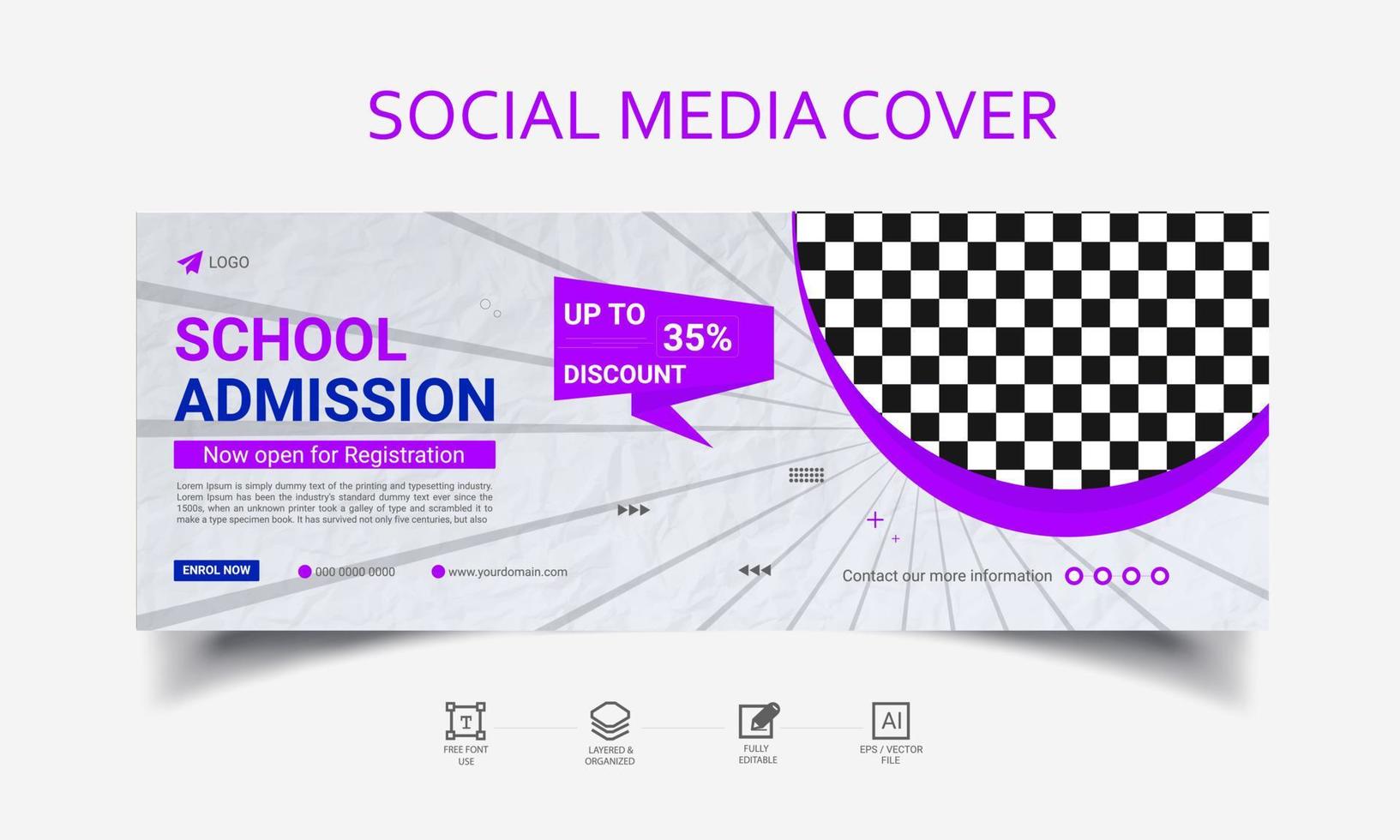 School admission social media cover banner and web template vector