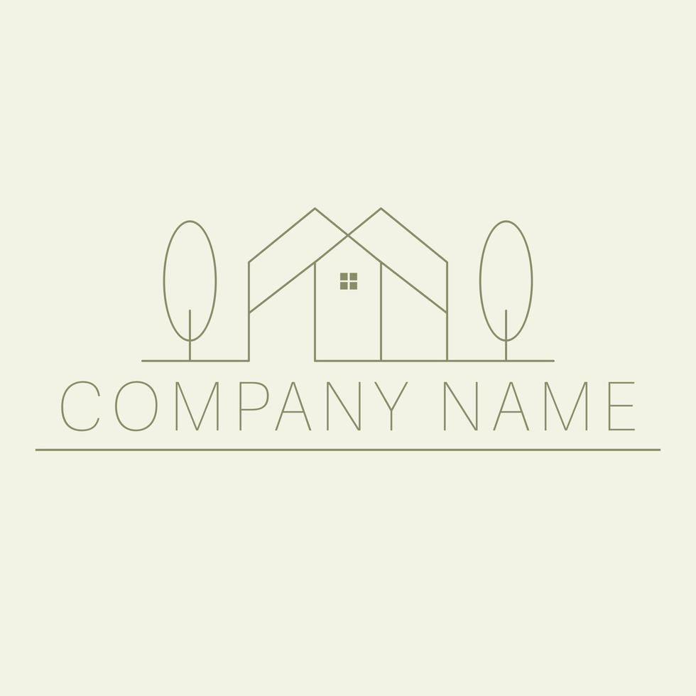 Hand draen house and trees logo design. Flat logo template. Luxury real estate logotype. vector