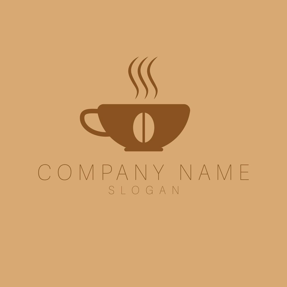 Cup of coffee logo design template. Mug with coffee bean logotype. Luxury cafe flat logo template. vector