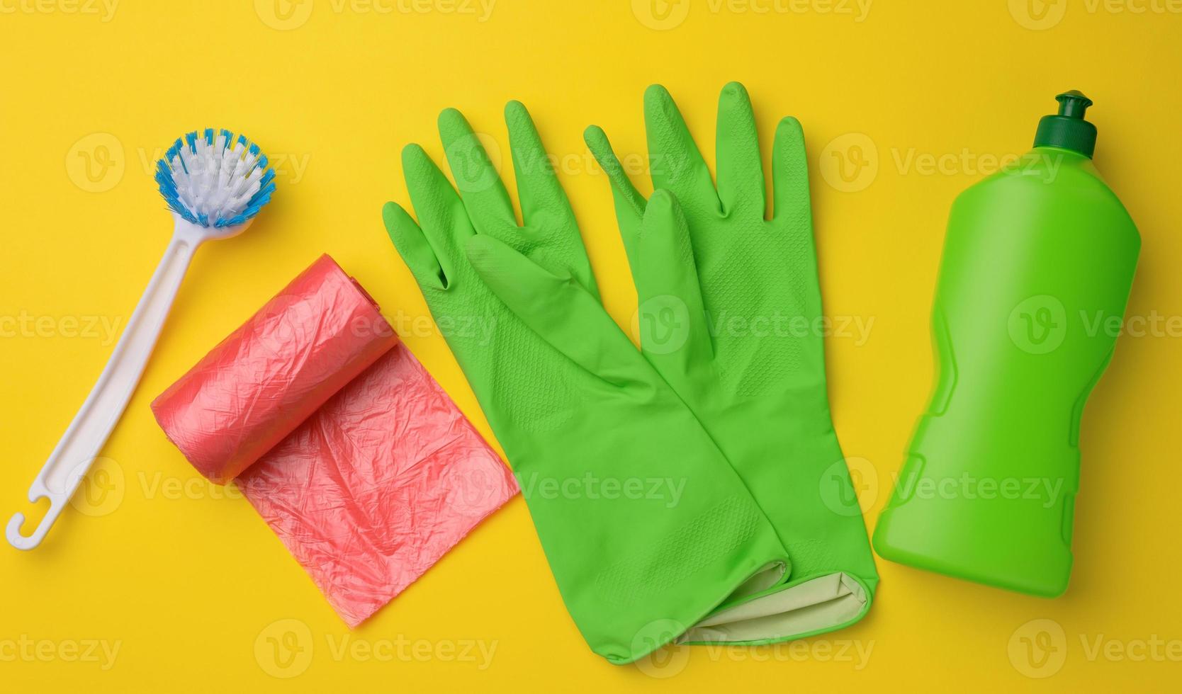 rubber green gloves for cleaning photo